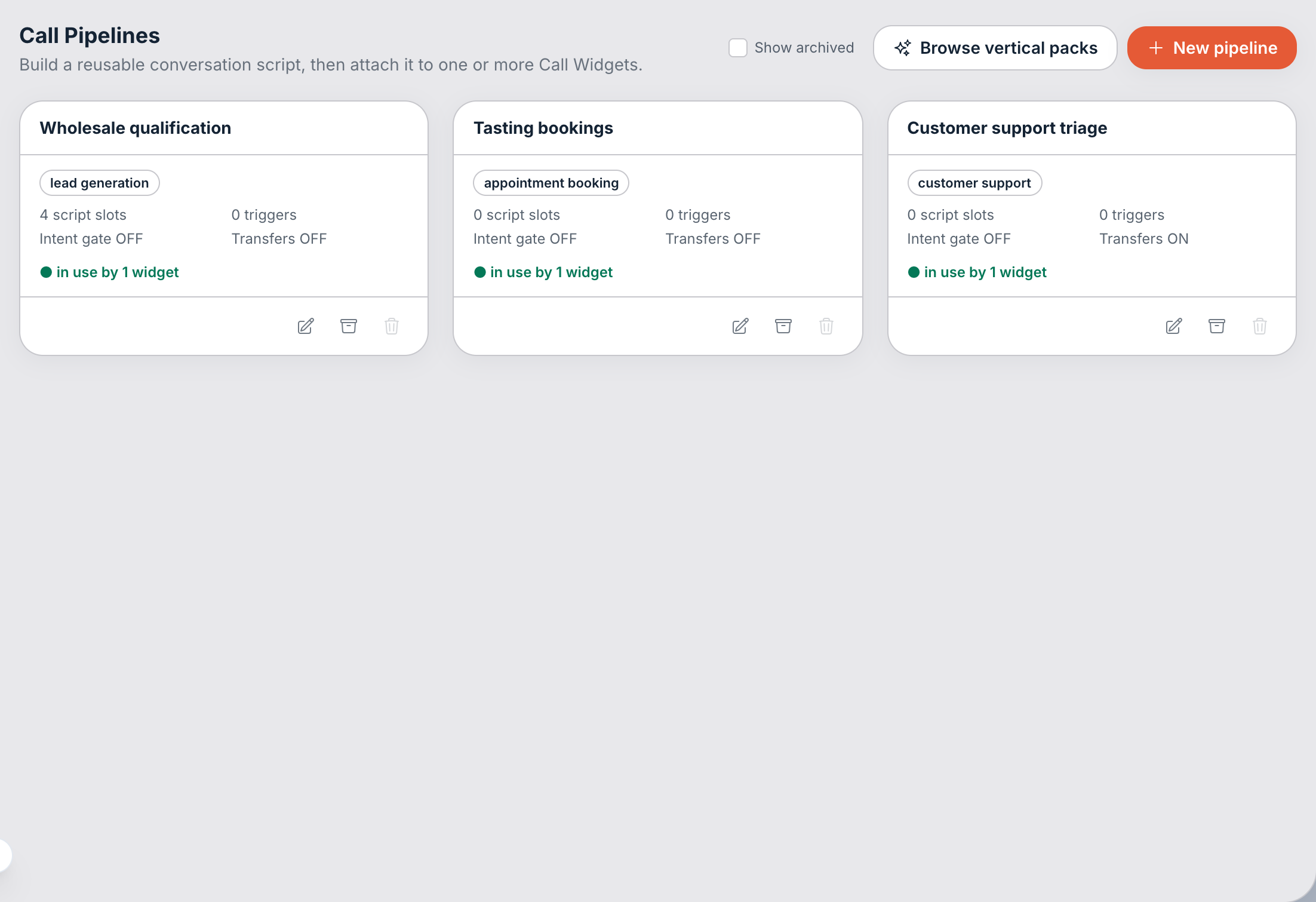 The Call Pipeline editor.