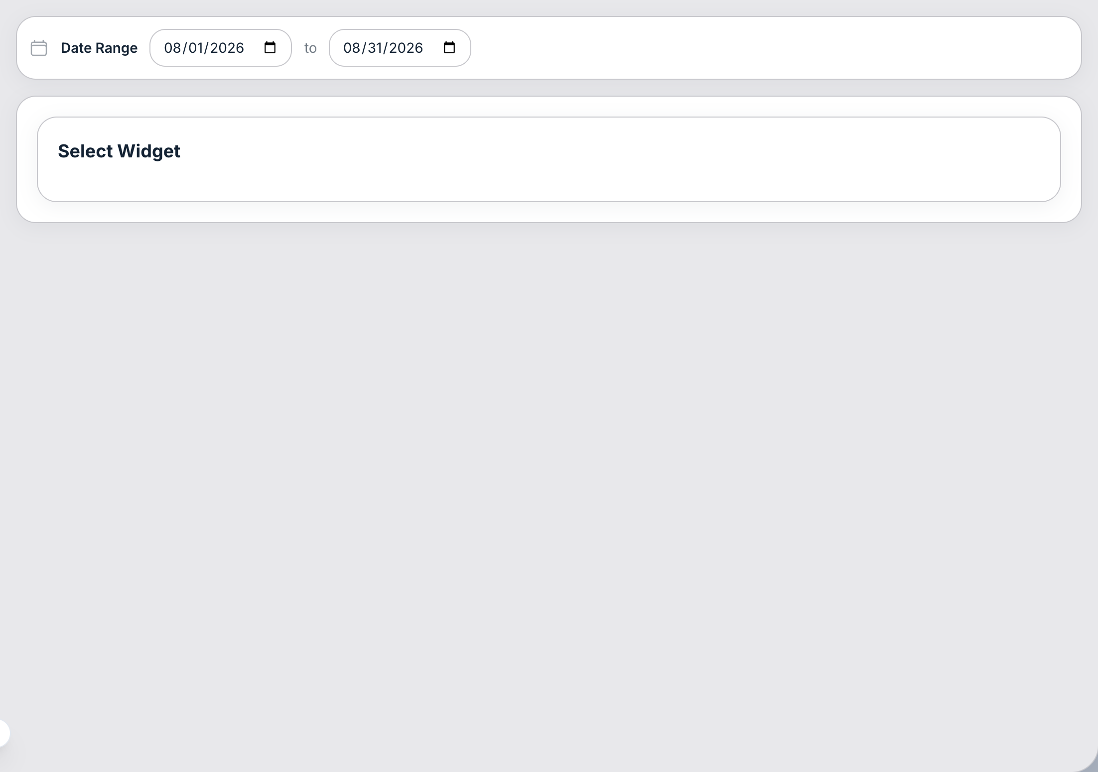 Widget Analytics. Pick a widget first; nothing loads until you do.