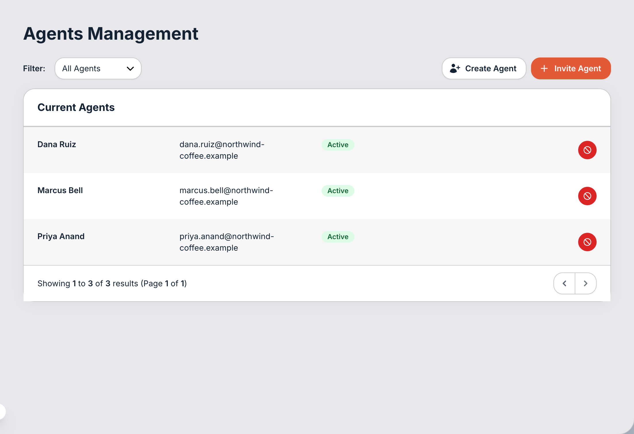 Managing agents. Owner-only, under Users → Agents.